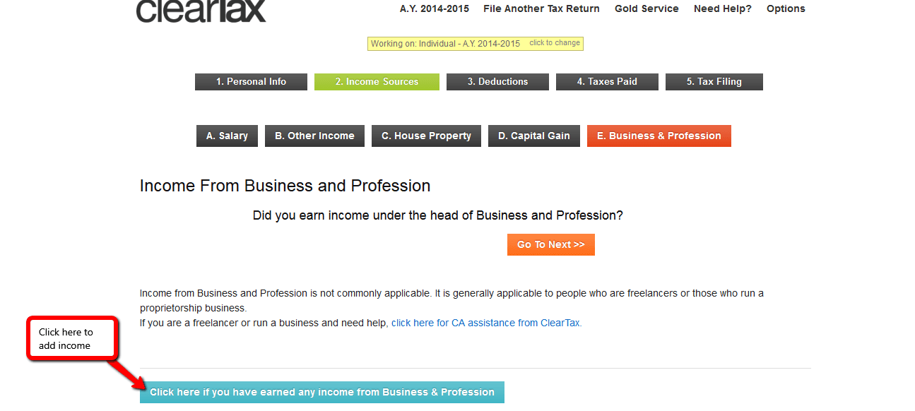 Picture of the Business and Profession tab