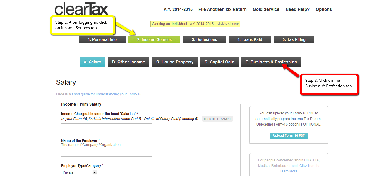 Picture of the Income Sources tab